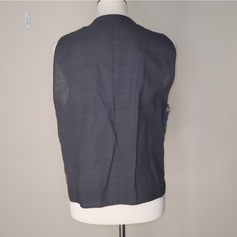MULTICOLOR Black Multicolor V-Neck Textured Sleeveless Vest Pockets - Large - Picture 4 of 10